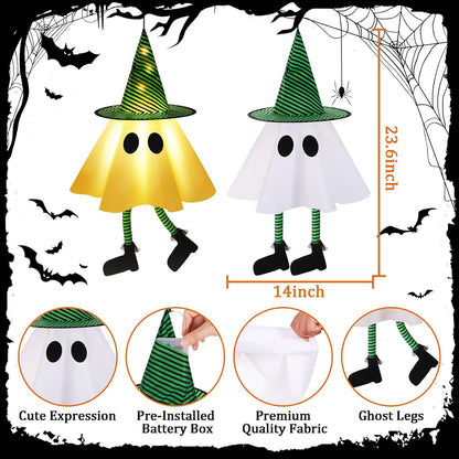 3 PCS Halloween Hanging Ghosts - Halloween Decorations Outdoor Hanging Ghosts with Witch Hats, Glowing Ghost Witch Hats Lights, Halloweens Ghosts Decor for Yard Door Patio Garden Tree Outside