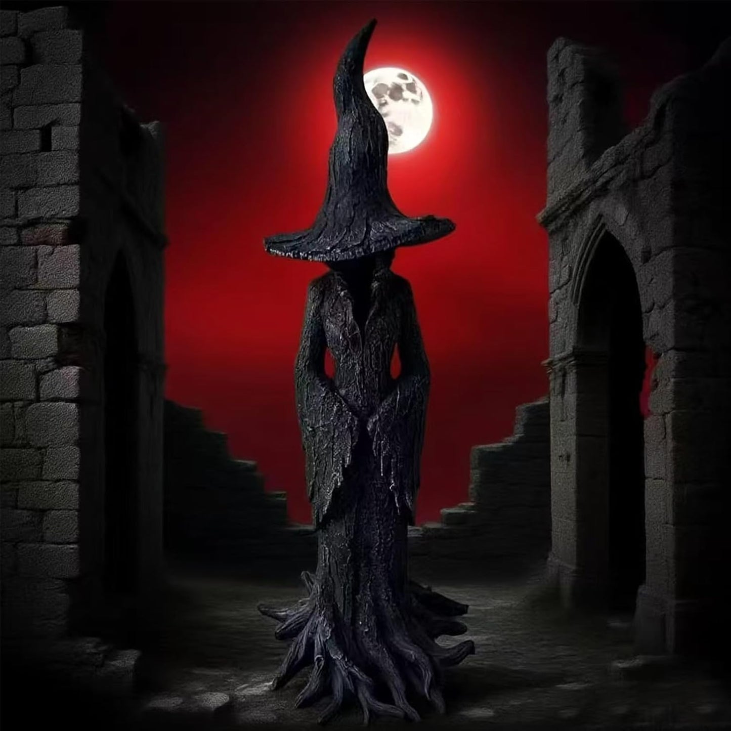 Cracker Barrel Witch Statue, Halloween Witch Statue Decor Indoor Gothic Resin Figurine, Dark Fantasy Ornament, Halloween Witch Figurines Table Home Festival Decoration (11.8in)