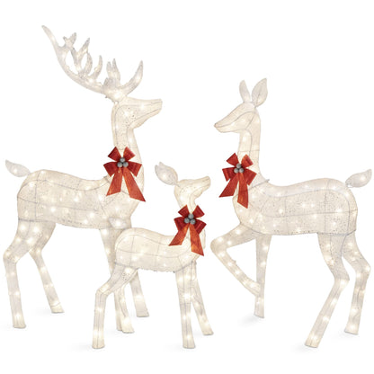 Best Choice Products 3-Piece Large Lighted Christmas Deer Family Set 5Ft Outdoor Yard Decoration with 360 LED Lights, Stakes, Zip Ties - Gold