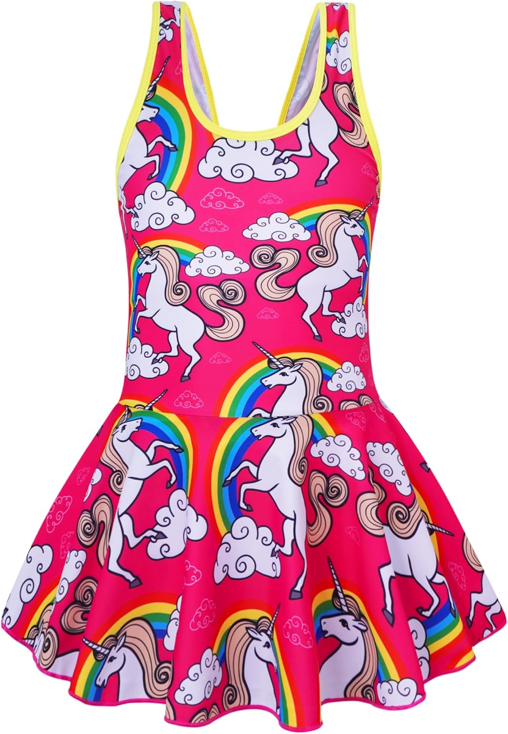 Akokvlar Girl One Piece Swimsuit with Skirt Bathing Suit Swimwear 3-16Y