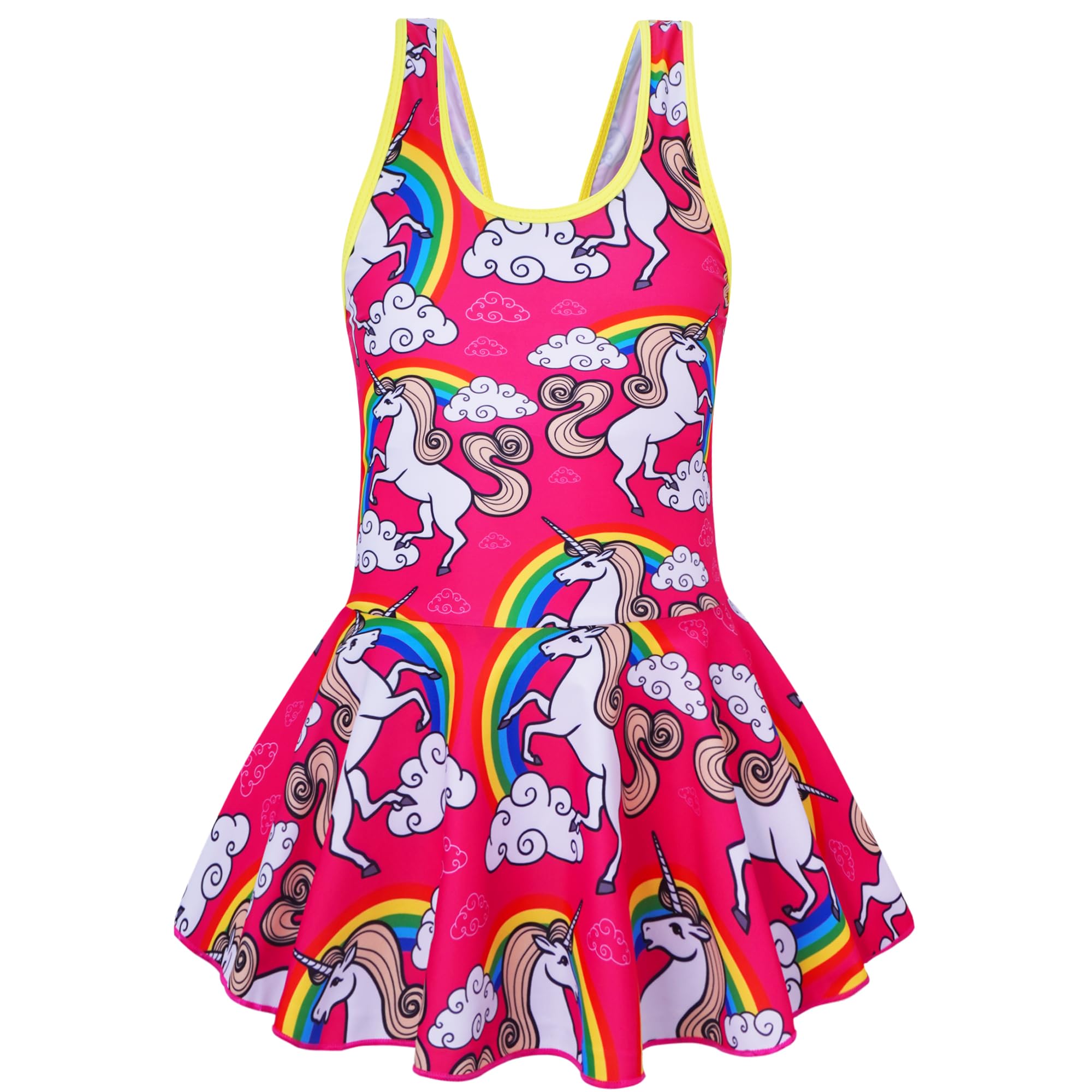 Akokvlar Girl One Piece Swimsuit with Skirt Bathing Suit Swimwear 3-16Y