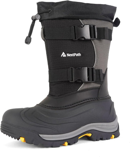 Men's Snow Boots 12/14 inch Snow Boots For Men Waterproof Insulated Mens Winter Work Boots with Removable Liner Black Winter Boots For Youth Boy