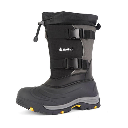 Men's Snow Boots 12/14 inch Snow Boots For Men Waterproof Insulated Mens Winter Work Boots with Removable Liner Black Winter Boots For Youth Boy