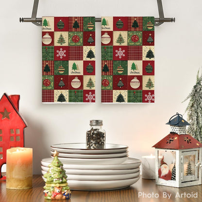 Artoid Mode Checkered Xmas Tree Ornaments Christmas Kitchen Towels Dish Towels, 18x26 Inch Farmhouse Holiday Snowflake Decoration Cleaning Set of 2