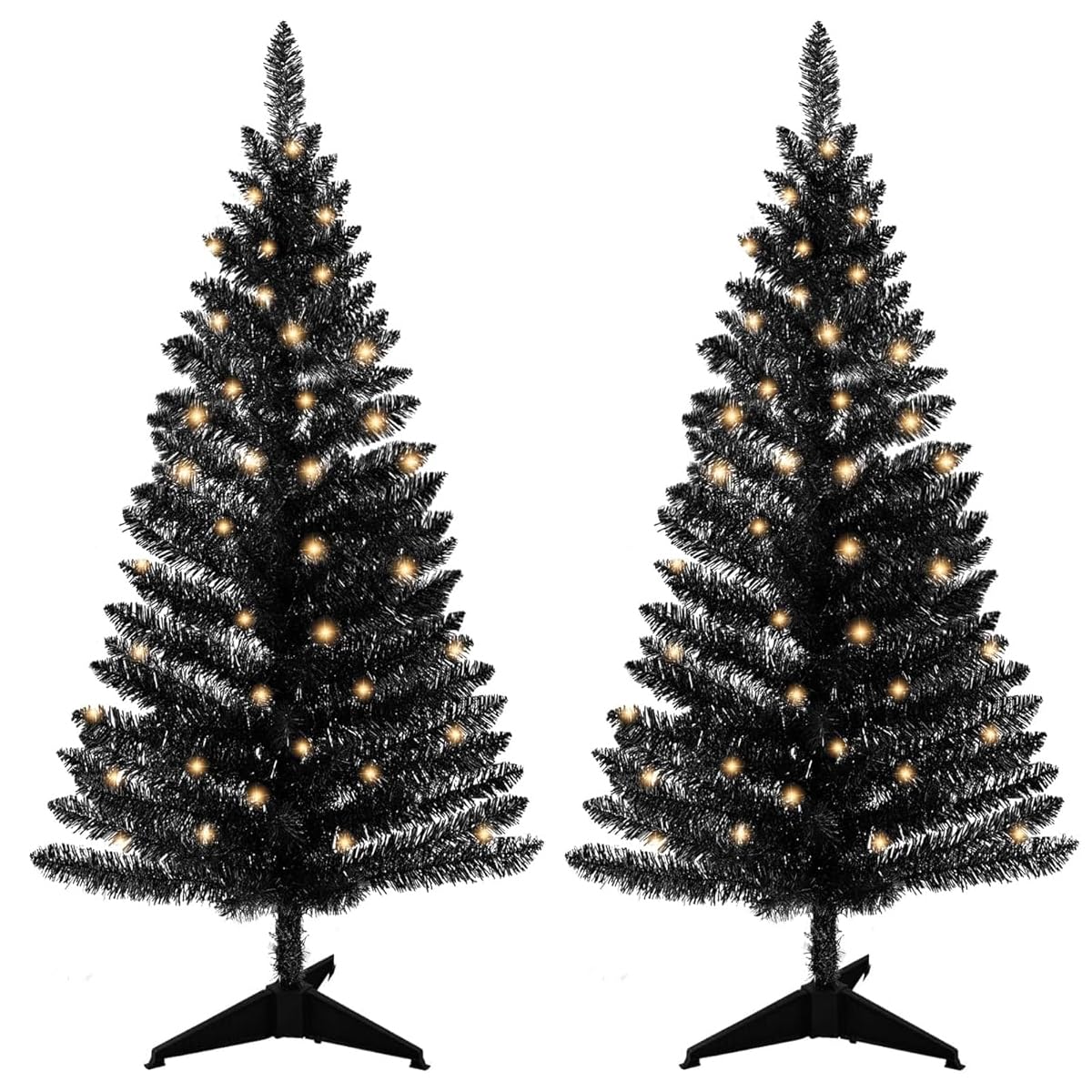 4ft Lighted Artificial Black Christmas Tree, Not Pre-lit Black Tinsel Pine Trees with Lights, Ideal for Ideal for Home, Office, and Xmas Party Décor - Includes Stand