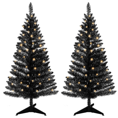4ft Lighted Artificial Black Christmas Tree, Not Pre-lit Black Tinsel Pine Trees with Lights, Ideal for Ideal for Home, Office, and Xmas Party Décor - Includes Stand