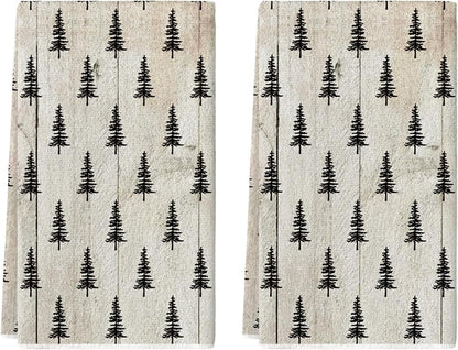 Artoid Mode Wood Xmas Tree Christmas Kitchen Towels Dish Towels, 18x26 Inch Farmhouse Holiday Winter Decoration Cleaning Set of 2