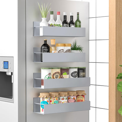 Metal 4 Pack Magnetic Spice Storage Rack Organizer for Refrigerator and Oven, Black Fridge Organizers and Storage