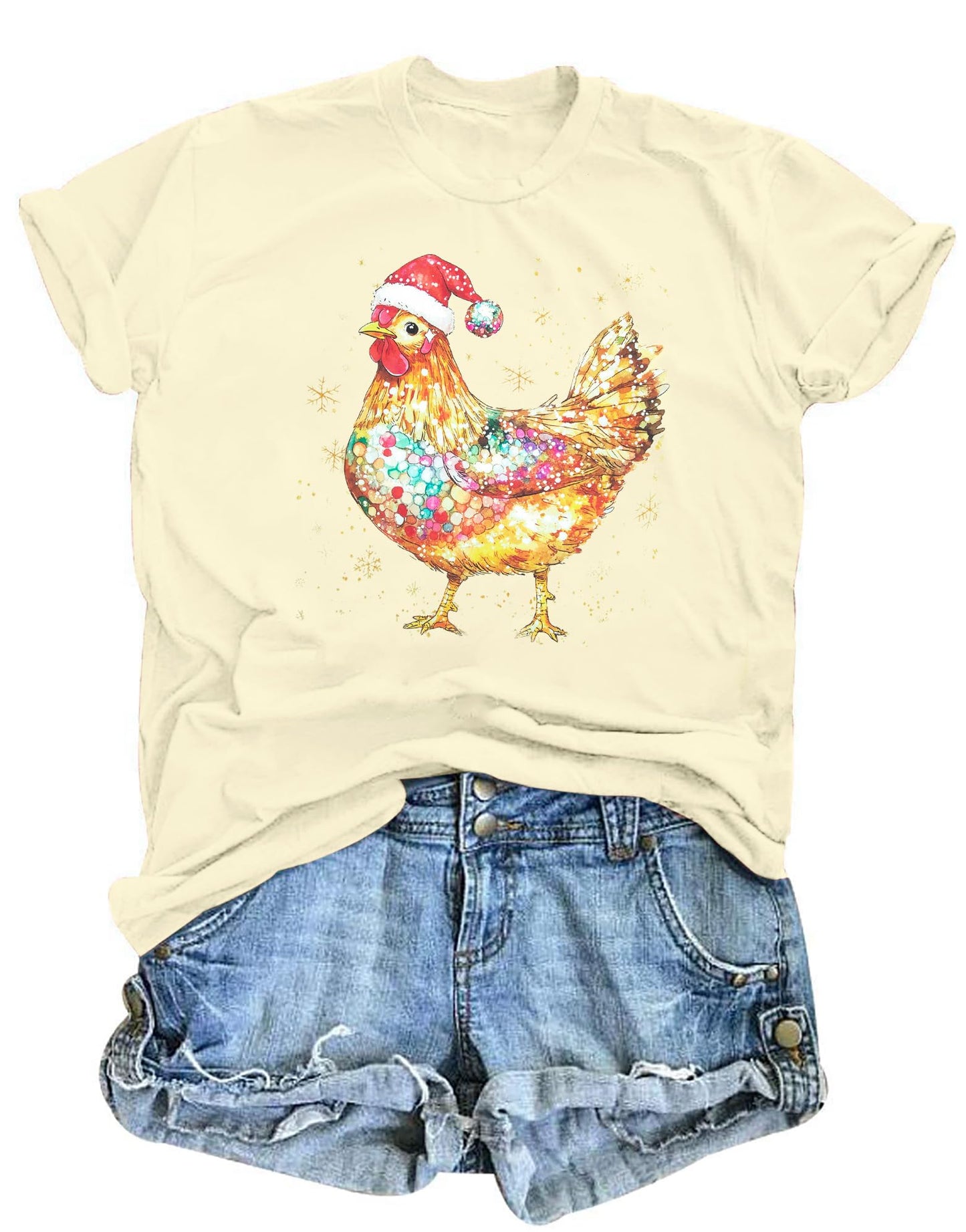 Christmas Chicken Shirt Women: Chicken Mom Tshirt Chicken Lover Cute Animal Graphic Tee Country Farm Holiday Tops
