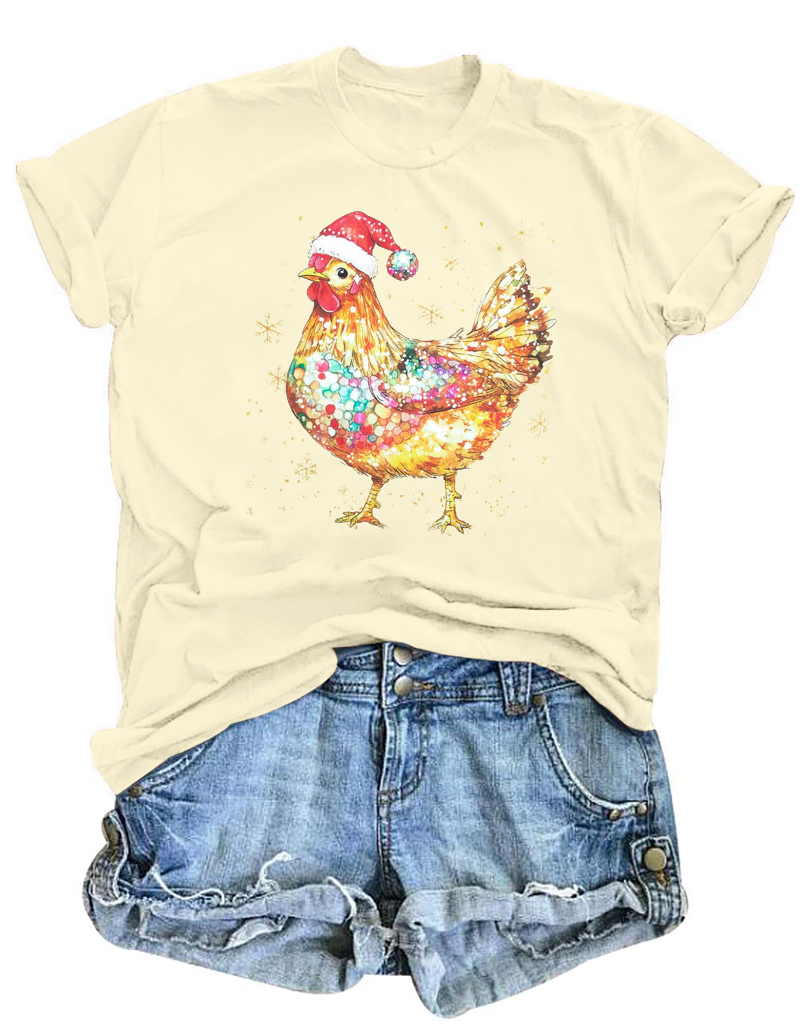 Christmas Chicken Shirt Women: Chicken Mom Tshirt Chicken Lover Cute Animal Graphic Tee Country Farm Holiday Tops