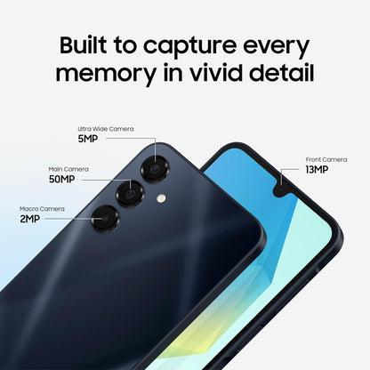 Samsung Galaxy A16 5G A Series, Unlocked Android Smartphone, Large AMOLED Display, Durable Design, Super Fast Charging, Expandable Storage, 5G Connectivity, US Version, 2025, Blue Black
