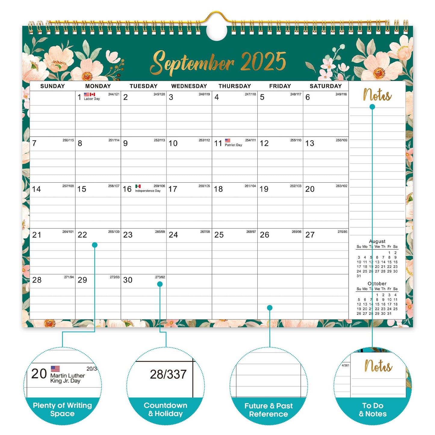 2026 Calendar, Monthly Wall Calendar from October 2025 to June 2027, 11.5" x 14.7", Spiral Binding Hanging Wall Calendar, Perfect for Home or Office,Floral