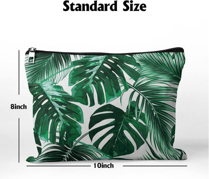 Cafl Hawaiian Palm Leaf Makeup Bag Tropical Palm Trees Cosmetic Bag Zipper Pouch Large Toiltry Bag Travel Linen Make Up Organizer Purse for Women 10×8Inch