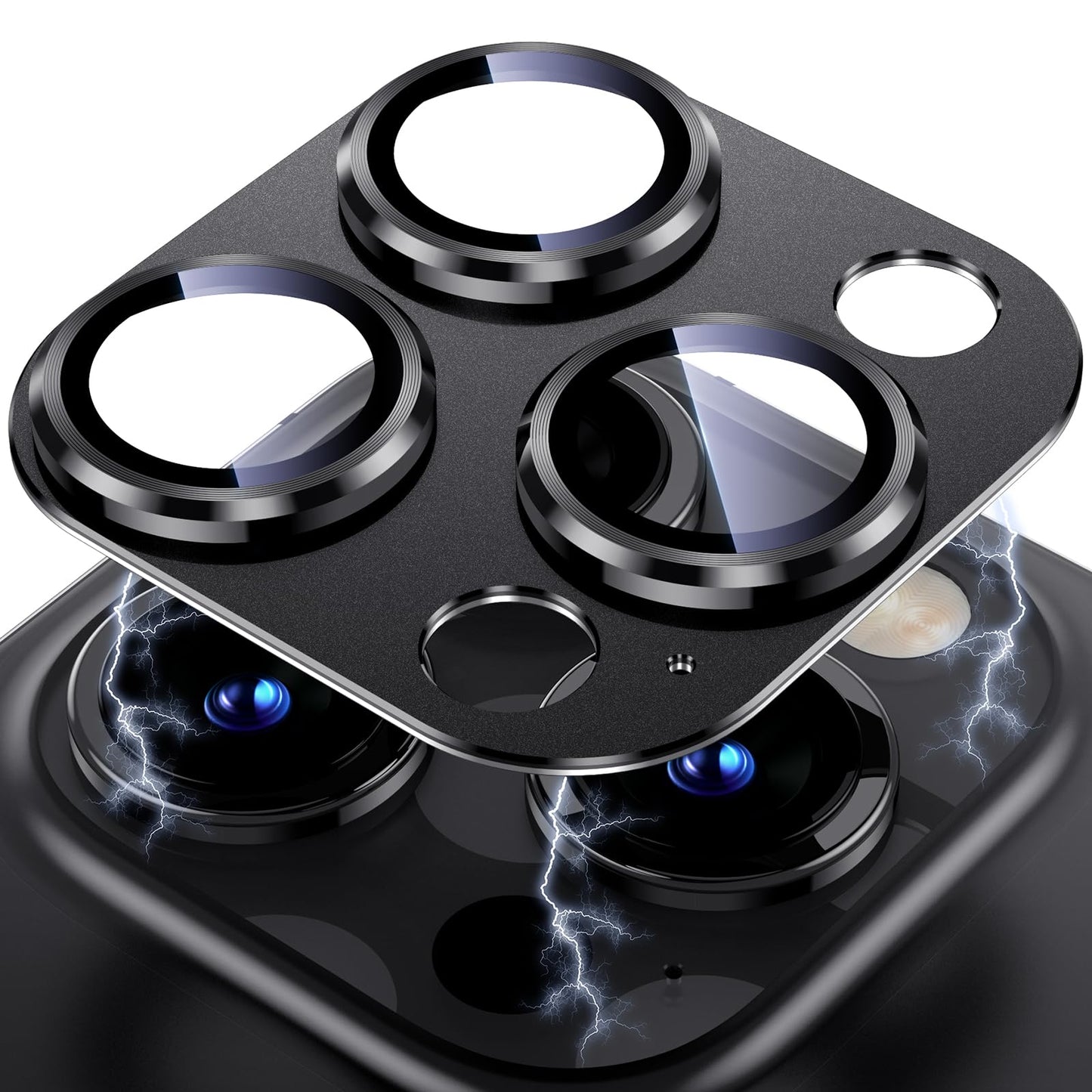 Uyiton Compatible with iPhone 17 Pro Max Camera Lens Protector - [Not Easy to Break][Strong Adsorption][Case-Friendly] Metal Tempered Glass Rear Camera Screen Cover - Deep Blue