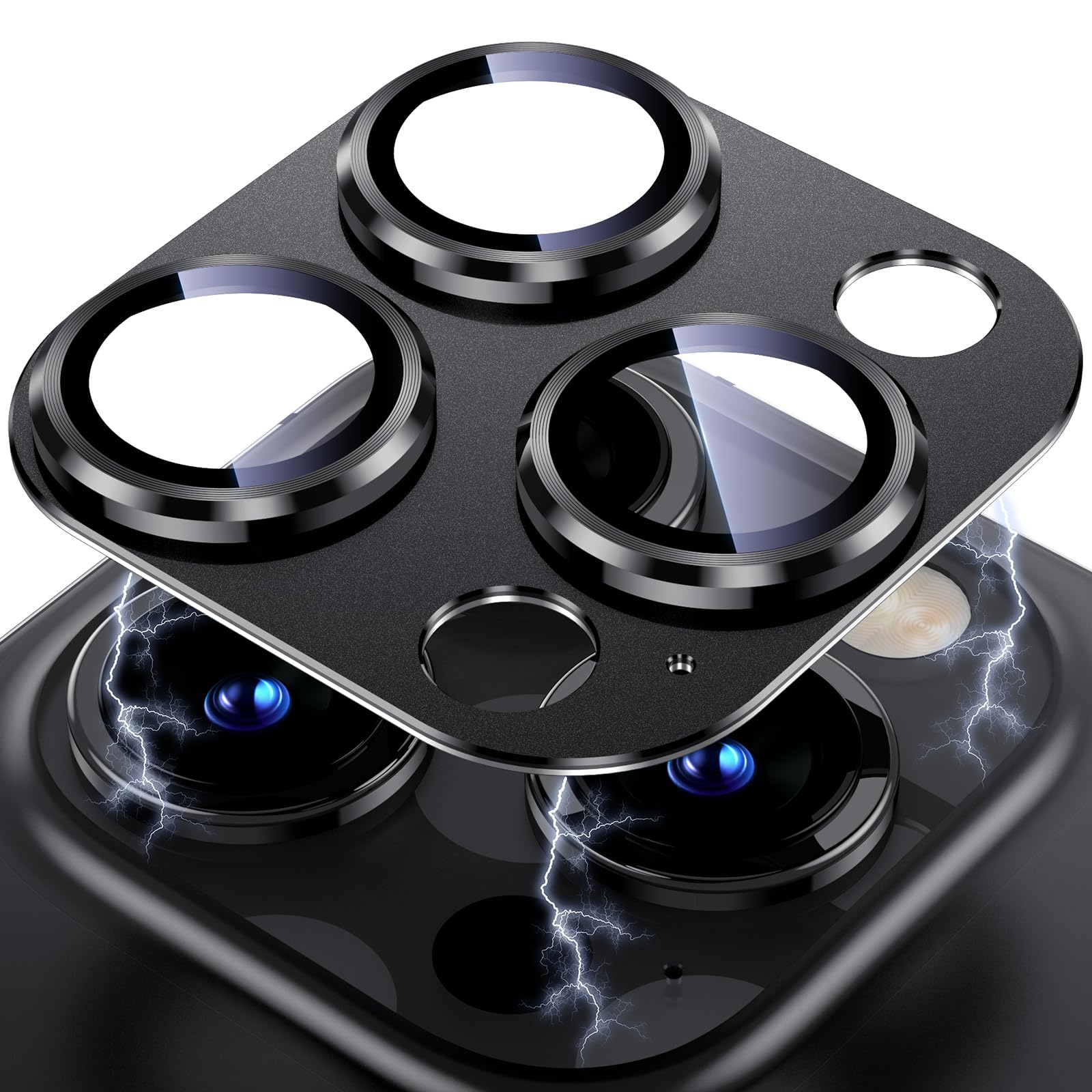 Uyiton Compatible with iPhone 17 Pro Max Camera Lens Protector - [Not Easy to Break][Strong Adsorption][Case-Friendly] Metal Tempered Glass Rear Camera Screen Cover - Deep Blue