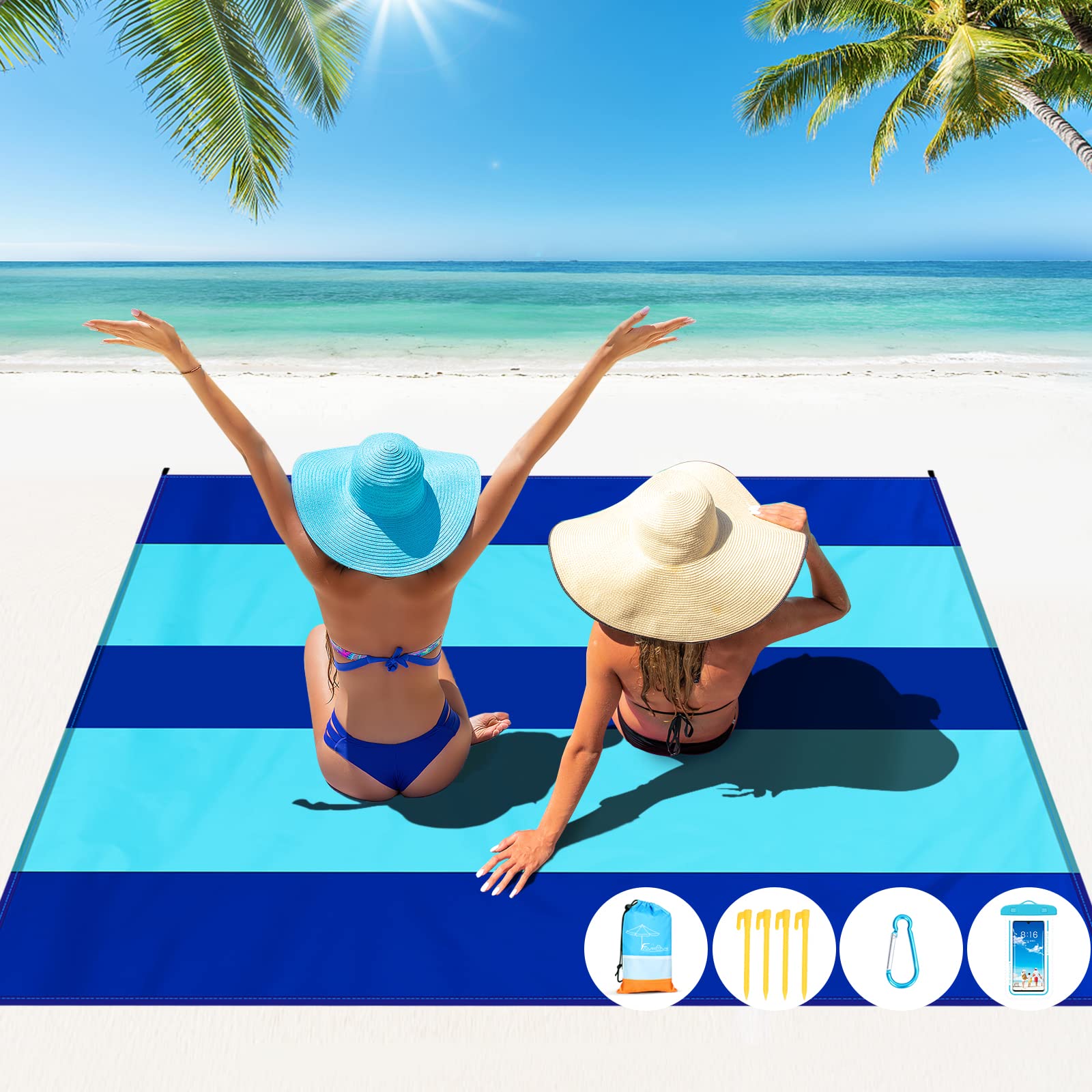 Beach Blanket Oversized Extra Large 78" X 81",Waterproof Sandproof Beach Blanket 1-7 Adults Lightweight Durable for Travel Camping Hiking Picnic