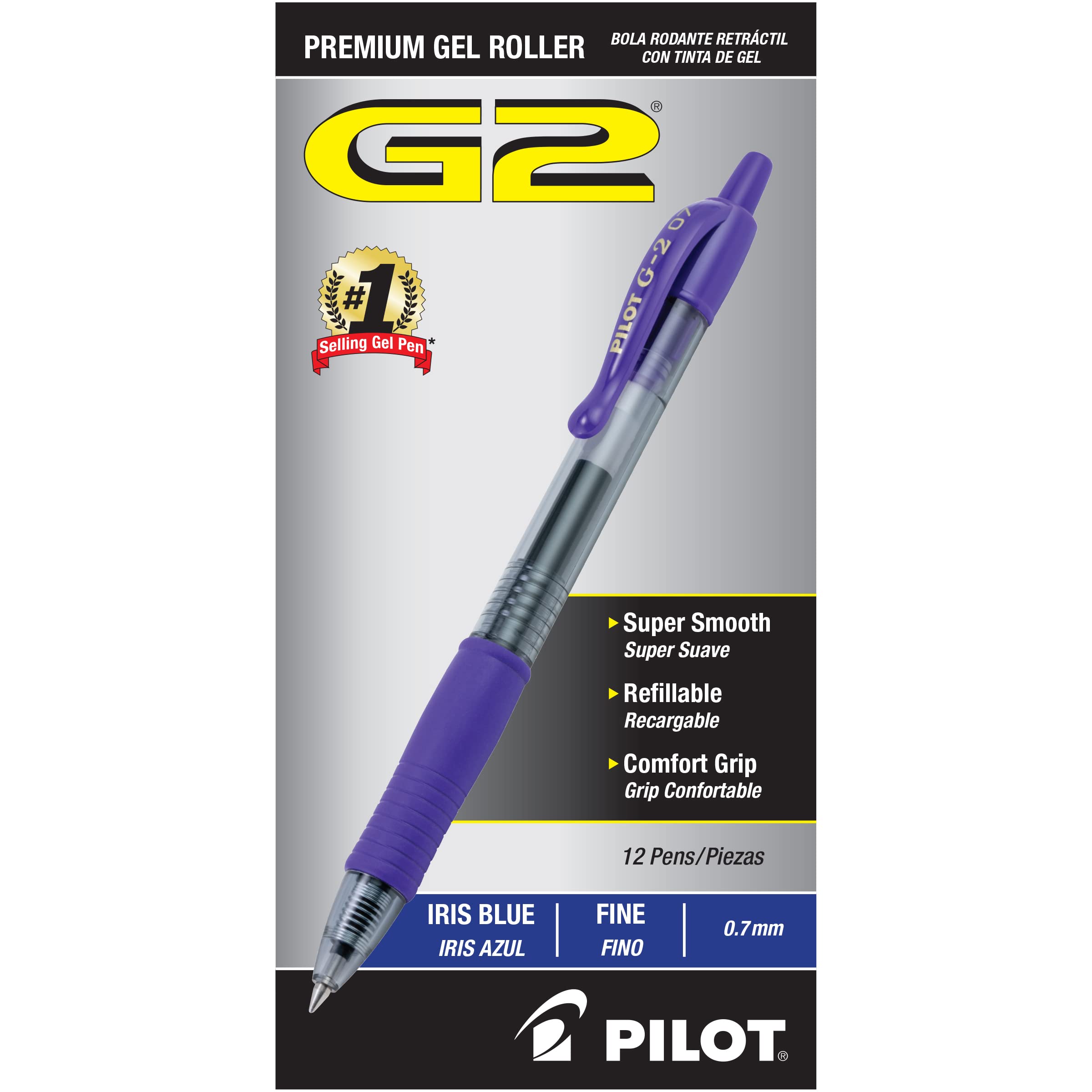 Pilot G2 Premium Gel Roller Pens 0.7, Fine Point Smooth Writing Pens Black, Pack of 12