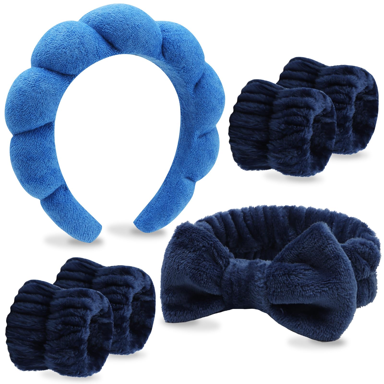 VELSCRUN 6 Pack Spa Headband, Makeup Headband, Face Wash Headbands, Skincare Headbands, Black Sponge Hair Band Bow Tie Spa Head Band for Washing Face Wristband Set Hair Accessories for Women Gifts