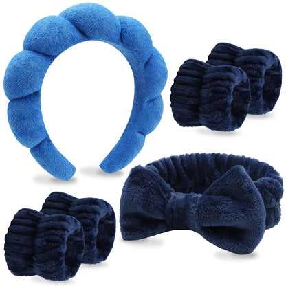 VELSCRUN 6 Pack Spa Headband, Makeup Headband, Face Wash Headbands, Skincare Headbands, Black Sponge Hair Band Bow Tie Spa Head Band for Washing Face Wristband Set Hair Accessories for Women Gifts