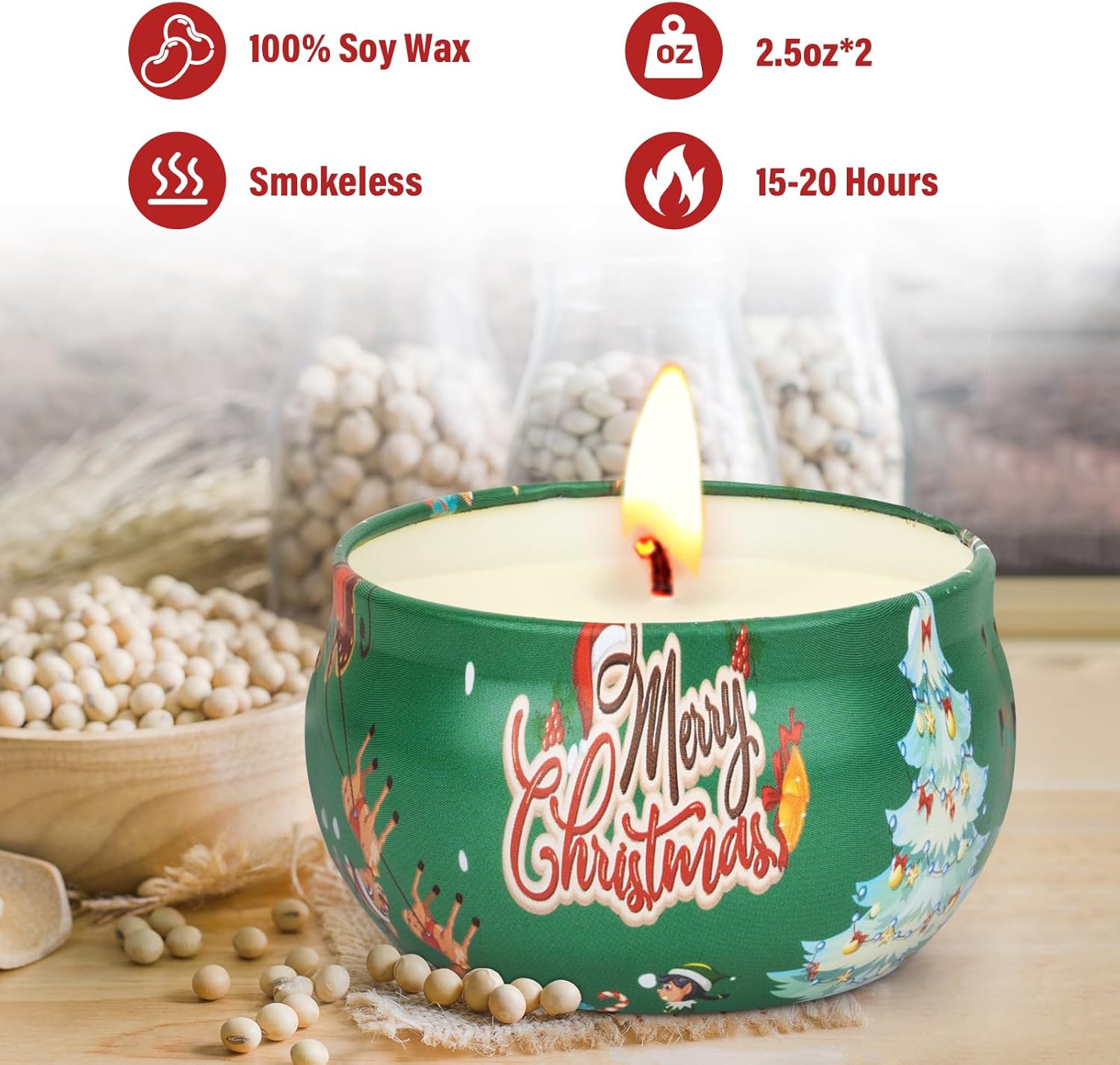 Christmas Candles - Scented Candle Gift Set for Women, 2 Packs 2.5 oz Candles for Home Scented, Stress Relief Aromatherapy Candles for Women, Ideal Christmas Gifts for Friends Mom Coworker Teacher