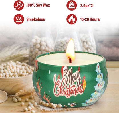 Christmas Candles - Scented Candle Gift Set for Women, 2 Packs 2.5 oz Candles for Home Scented, Stress Relief Aromatherapy Candles for Women, Ideal Christmas Gifts for Friends Mom Coworker Teacher