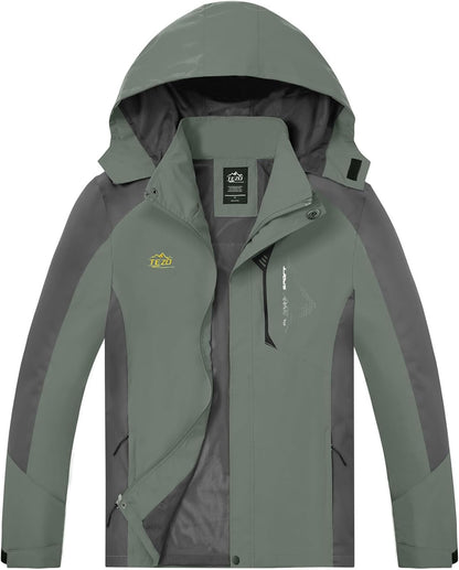 TEZO Mens Rain Jacket Waterproof with Hooded Hiking Coat Lightweight Windbreaker