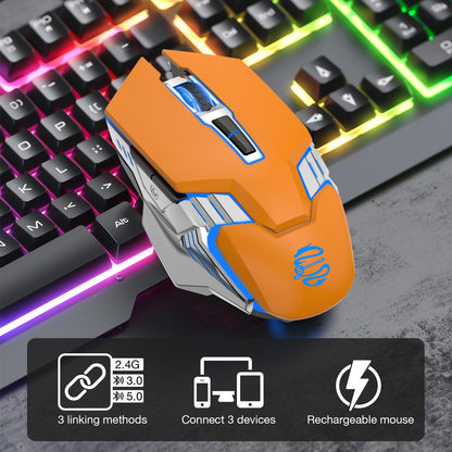 Bluetooth Gaming Mouse, RGB Rechargeable USB Wireless Mouse, Quiet Click, LED Backlit, Ergonomic, with Side Button, 6 Button, DPI Adjustable, Computer Mice for Laptop PC MacBook Chromebook - Grey