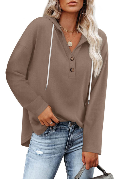 RUMIA Womens Tops V Neck Button Sweatshirt for Women Pullover Long SLeeve Shirts Fall Outfits 2025 Loose Fit S-3XL