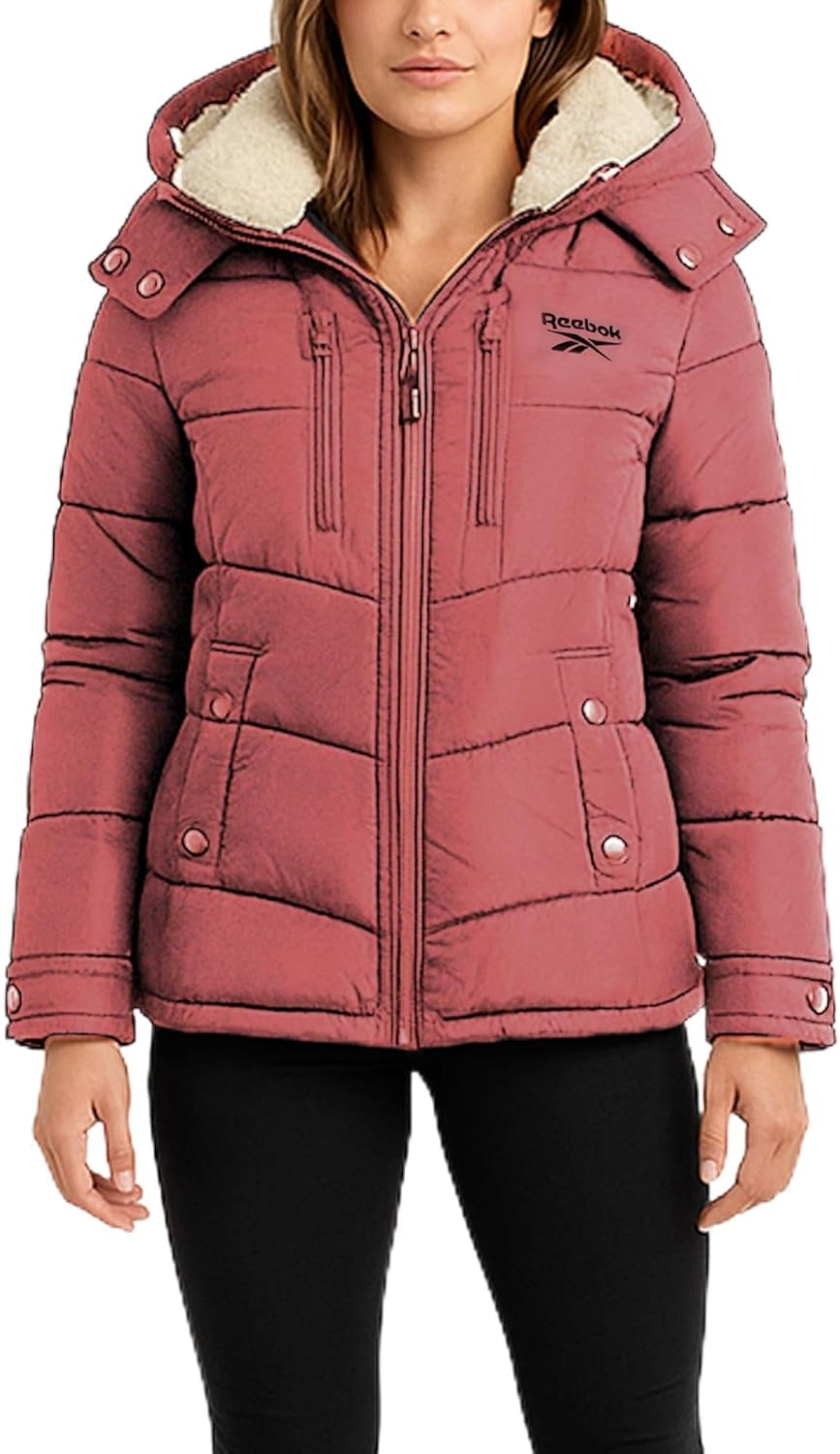 Reebok Womens Puffer Jacket - Heavyweight Puffer Coat with Faux Fur Trim Hood - Outerwear Down Winter Jackets for Women