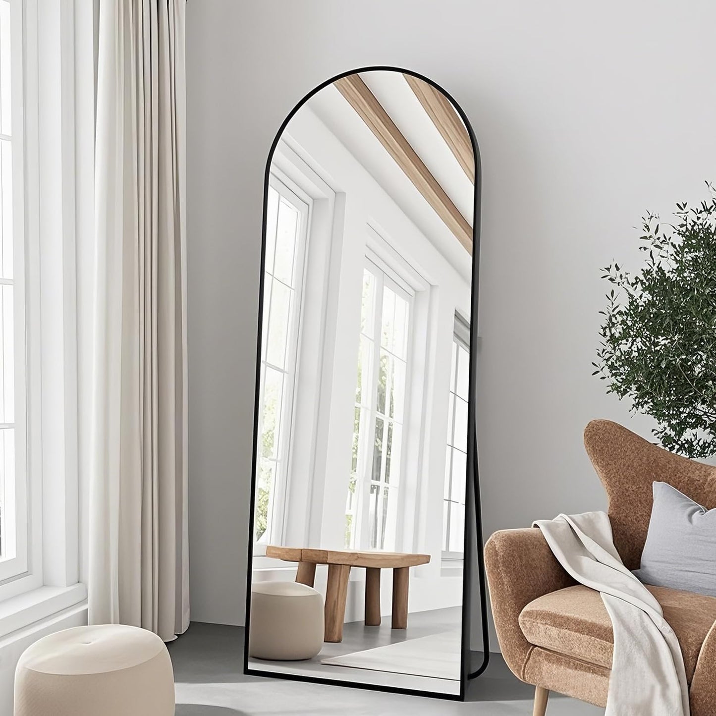 TinyTimes 64''x21'' Arched Full Length Mirror with Stand, Full Body Mirror, Mirrors Full Length Floor Freestanding, Wall Mounted Mirrors for Bedroom Living Room Cloakroom (Gold)