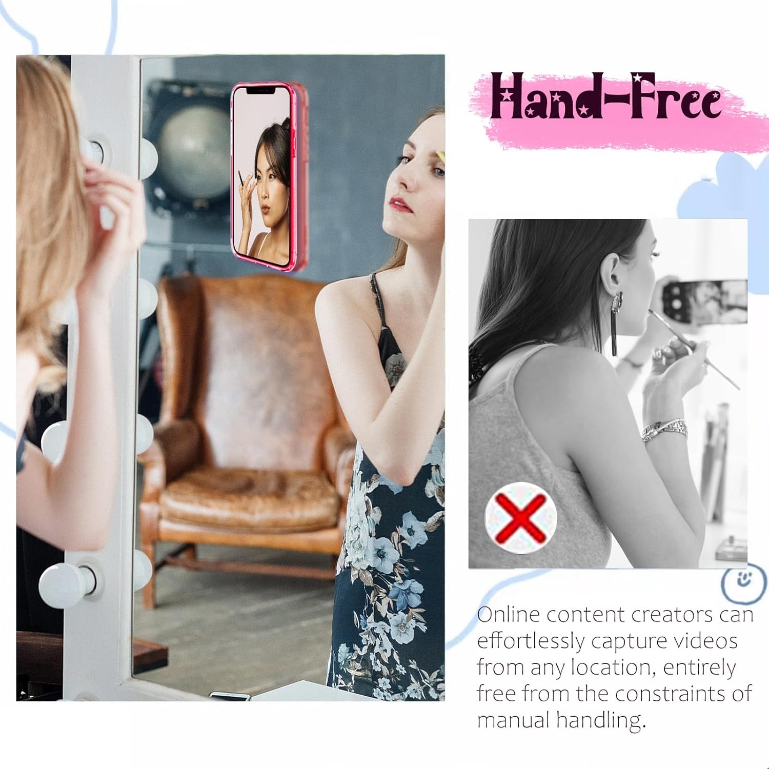 Silicone Suction Phone Case Mount, Silicon Adhesive Phone Accessory for Smartphones, Hands-Free Mirror Shower Phone Holder for Selfies, Tiktok Videos (Light Pink)