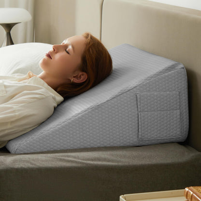 Bedluxe Wedge Pillow,10 inch Bed Wedge Pillow for Headboard, Pillow Wedge for Acid Reflux Relief, Sleeping, After Surgery, Snoring, Gerd, Triangle Pillow Wedge - Cooling Memory Foam Top, Grey
