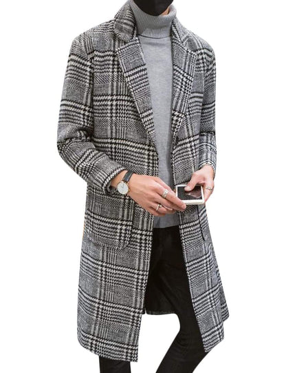 Springrain Men's Wool Blend Pea Coat Notched Collar Single Breasted Overcoat Warm Winter Trench Coat