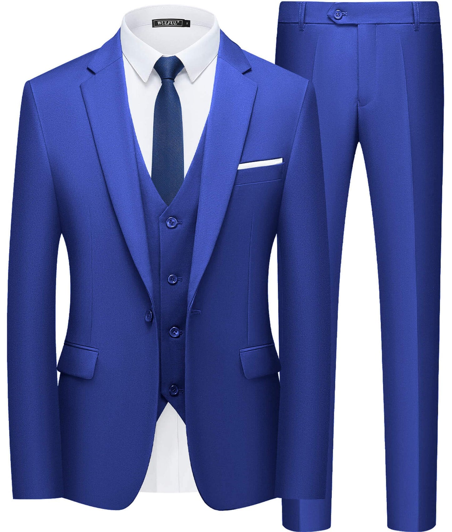 WULFUL Men’s Slim Fit Suit One Button 3-Piece Blazer Dress Business Wedding Party Jacket Vest & Pant
