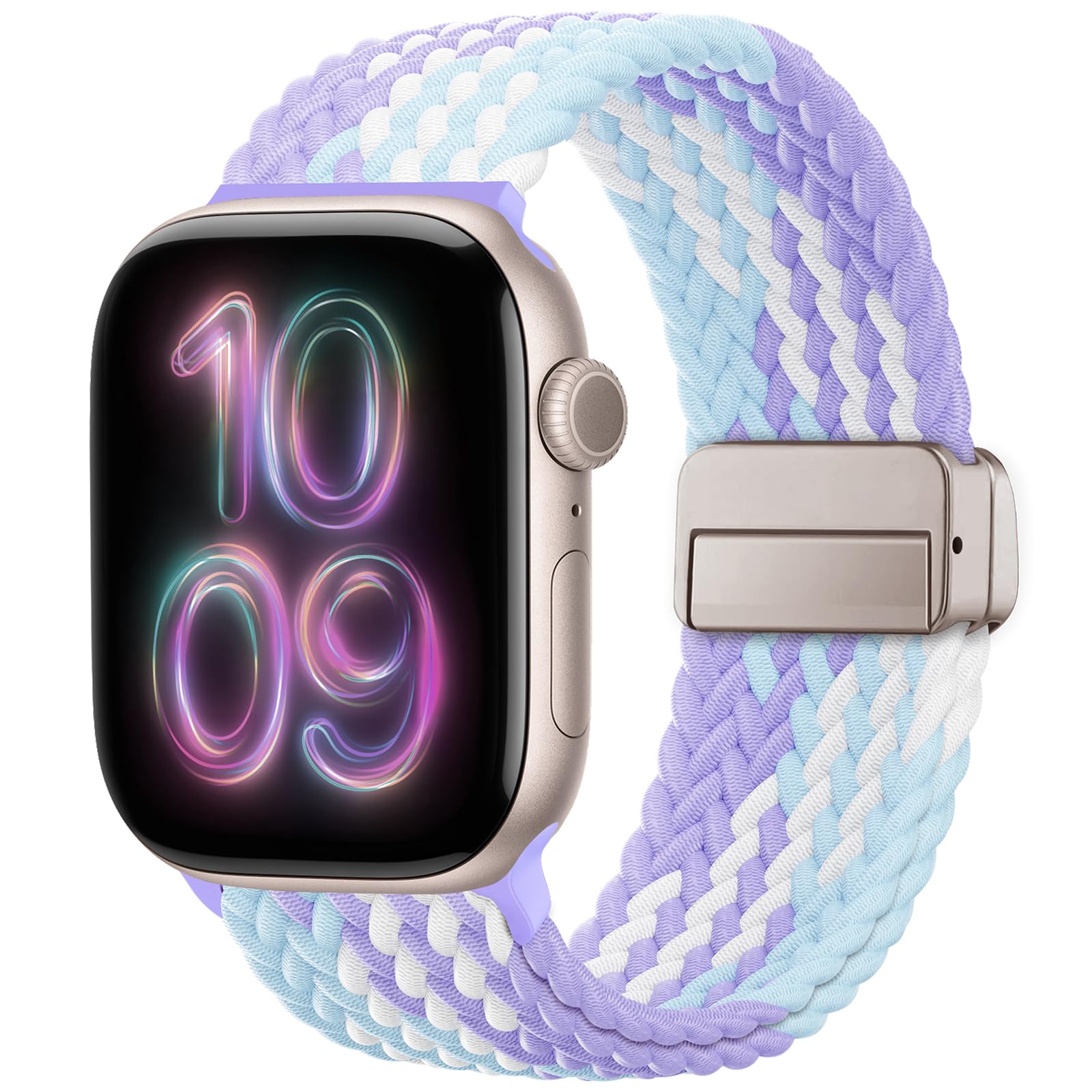 Braided Stretchy Band Compatible with Apple Watch Bands 38mm 40mm 41mm 42mm 44mm 45mm 46mm 49mm Women Men, Soft Nylon Solo Loop Magnetic Sport Strap for iWatch Series 10 9 8 7 6 5 4 3 2 1 SE Ultra