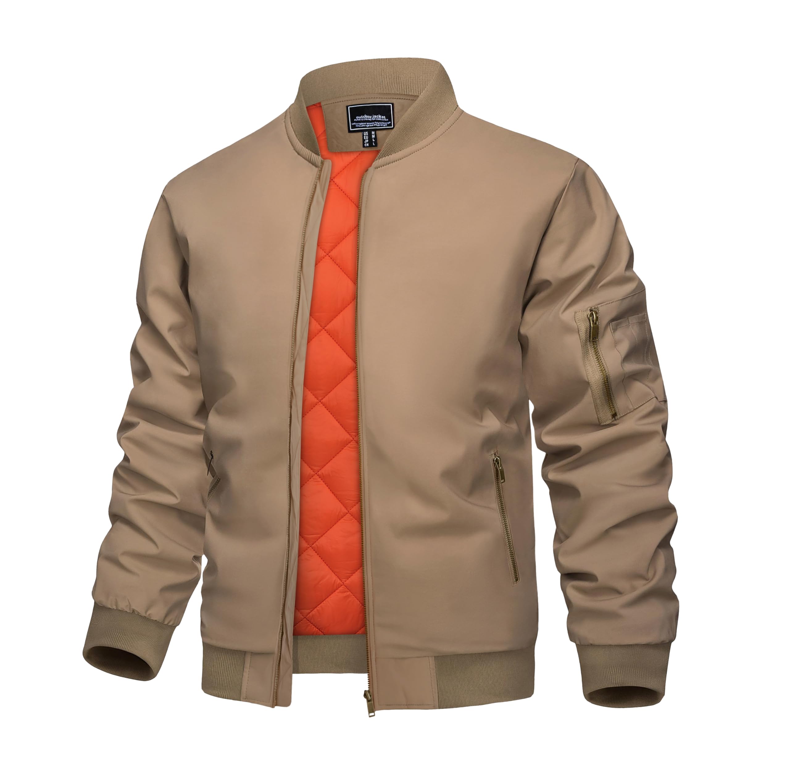 KEFITEVD Men's Jacket Casual Windproof Bomber Jackets Full Zip Windbreaker Warm Winter Padded Coats