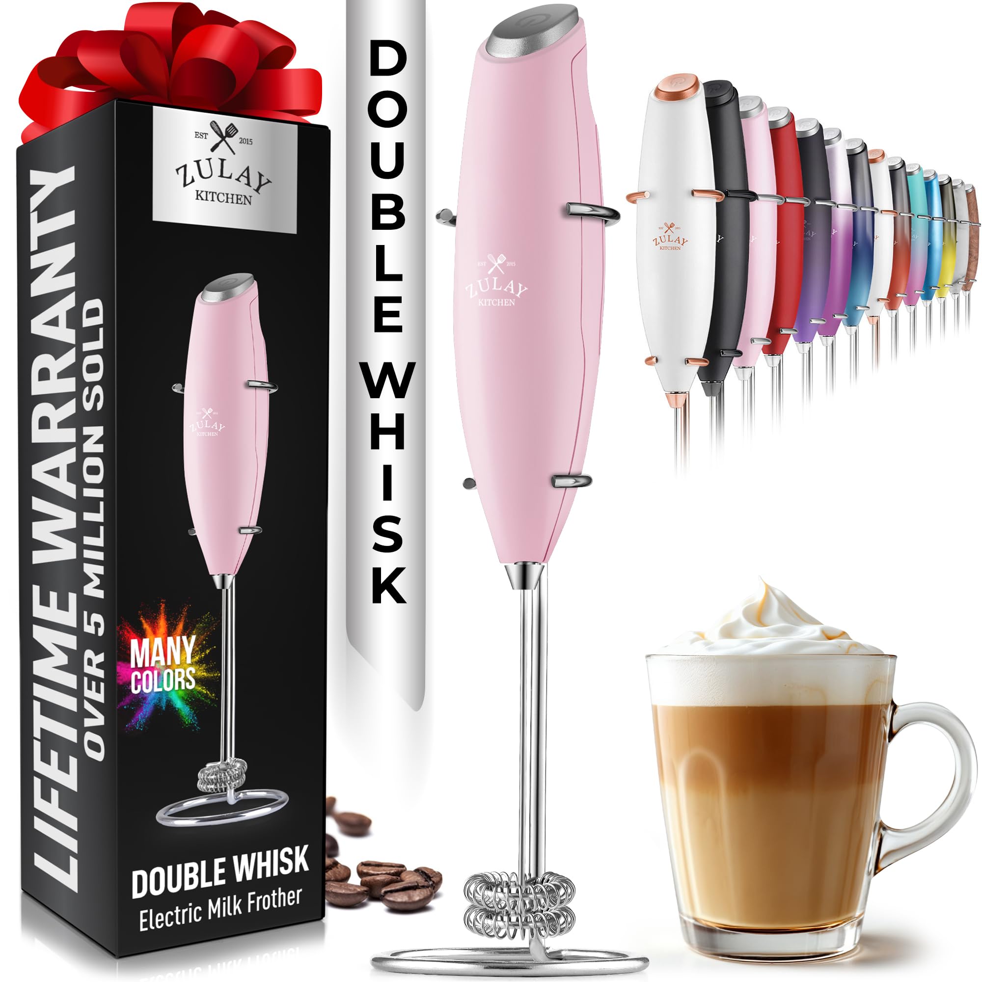 Zulay Kitchen Powerful Milk Frother Wand With 2 Duracell Batteries - Ultra Fast Handheld Drink Mixer - Electric Whisk Foam Maker for Coffee, Lattes, Cappuccino, Matcha, Hot Chocolate & Creamer - Black