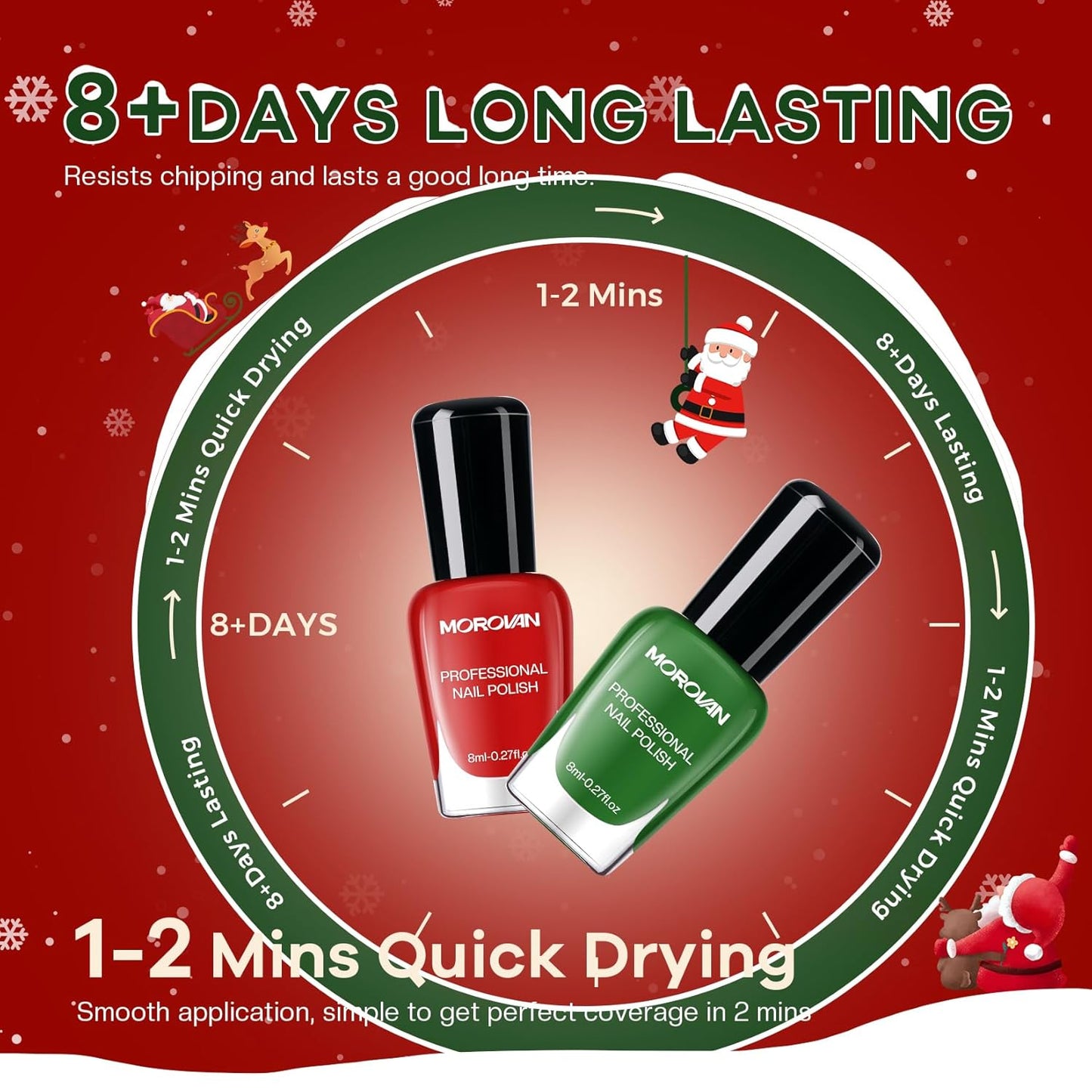 Morovan Christmas Nail Polish Set: 2025 Glitter Red Green Gold Silver Fingernail Polish Kit with Sticker Winter Quick Dry Regular Nail Polish Pack Manicure Gifts for Women Girls Holiday Party