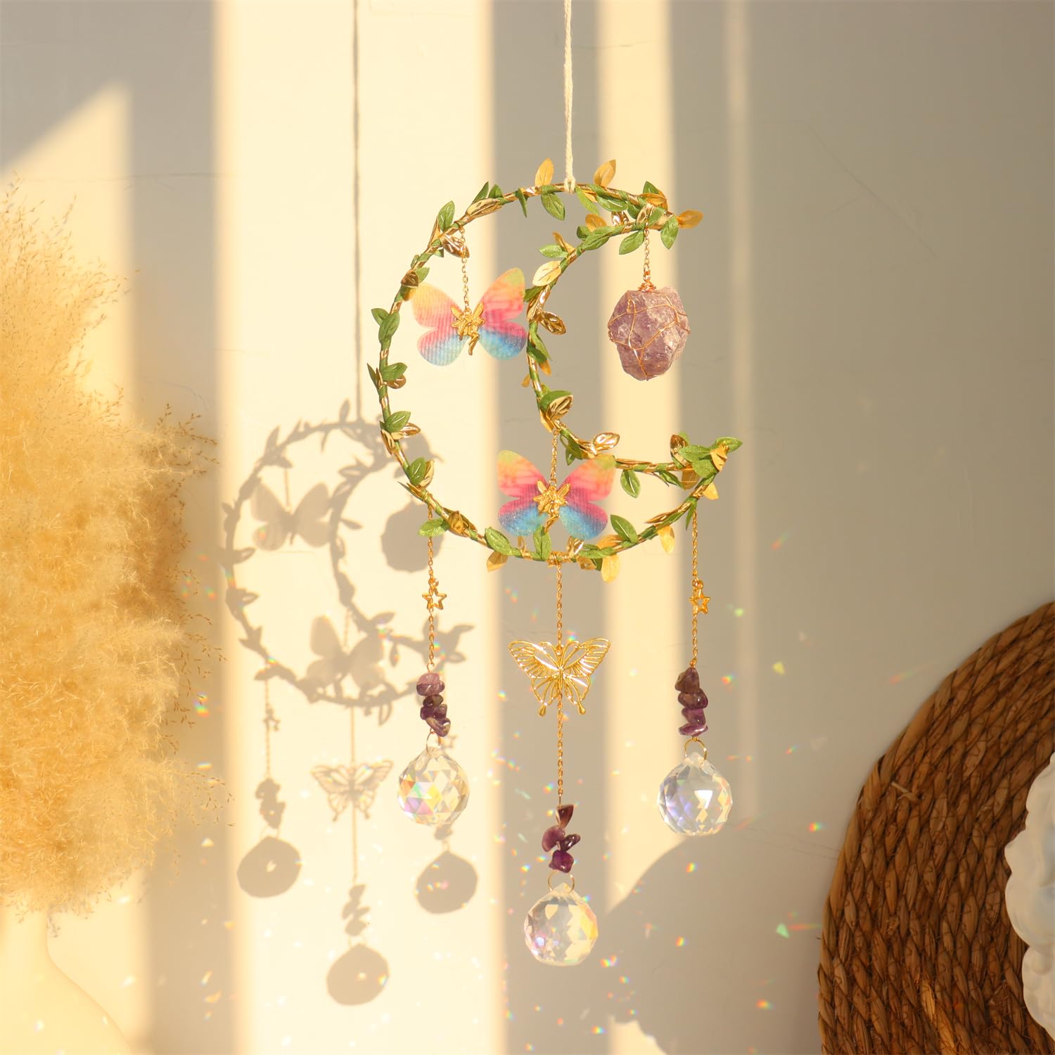 Suncatcher - Amethyst Moon Crystal Sun Catcher Window Hanging, Good Luck Charms Gifts for Women Chrismas Thanksgiving Birthday Crystal