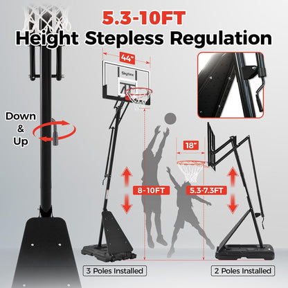 Skytime Basketball Hoop Outdoor,Adjustable Portable Basketbal Goal System with 5.3-10ft Height Stepless Regulation