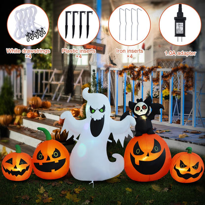 8ft Bat Pumpkin Row Stand Halloween Inflatable Outdoor Decoration, Yard Decorations with LED Lights for Outdoor Lawn, Garden, Home Holiday Party