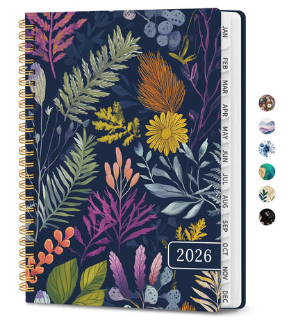 Hardcover 2026 Planner, Weekly and Monthly Calendar, Jan - Dec 2026 Planner Book with Tabs for Women, Inner Pocket, Spiral Bound, Perfect for Office/Home/School Supplies, Petals, A5, 6.3" x 8.5"