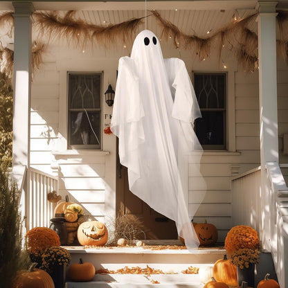 JOYIN Halloween Hanging Light up Ghost with Spooky Warm White LED Light, 47” Halloween Hanging Decoration White Ghosts for Front Yard Patio Lawn Garden Party Decor Indoor Outdoor