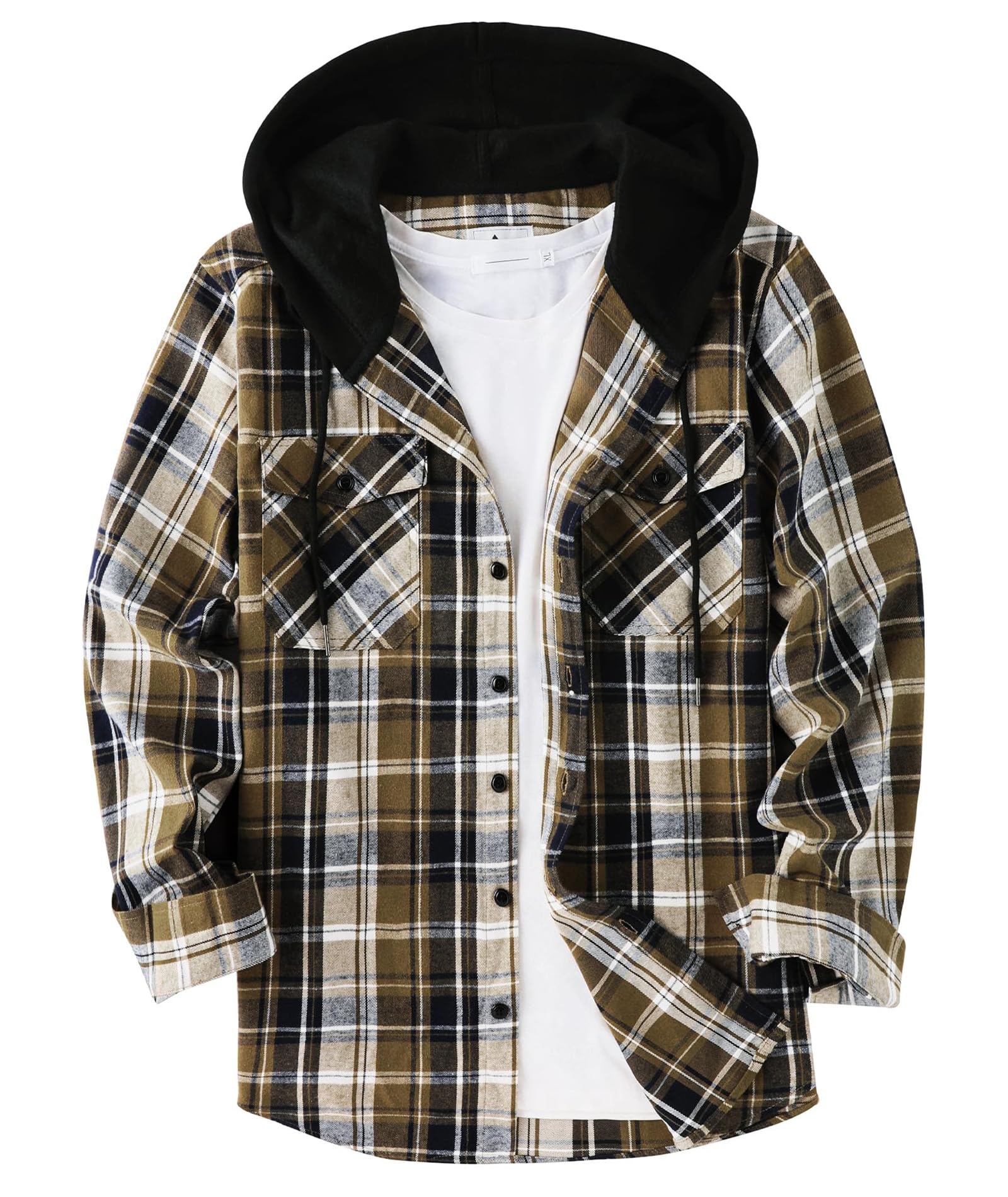 ZITY Men's Flannel Hoodie Shirts Casual Button Down Plaid Shirt Jackets for Men Long Sleeve Stylish Hooded with Pocket