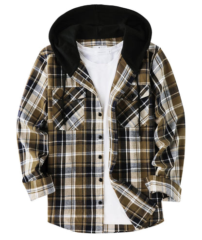 ZITY Men's Flannel Hoodie Shirts Casual Button Down Plaid Shirt Jackets for Men Long Sleeve Stylish Hooded with Pocket