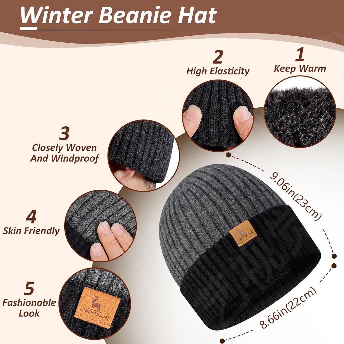 Men Women Winter Beanie Hats Scarf with Touchscreen Gloves Warm Knit Themal Gloves Long Scarf Set with Fleece Lined