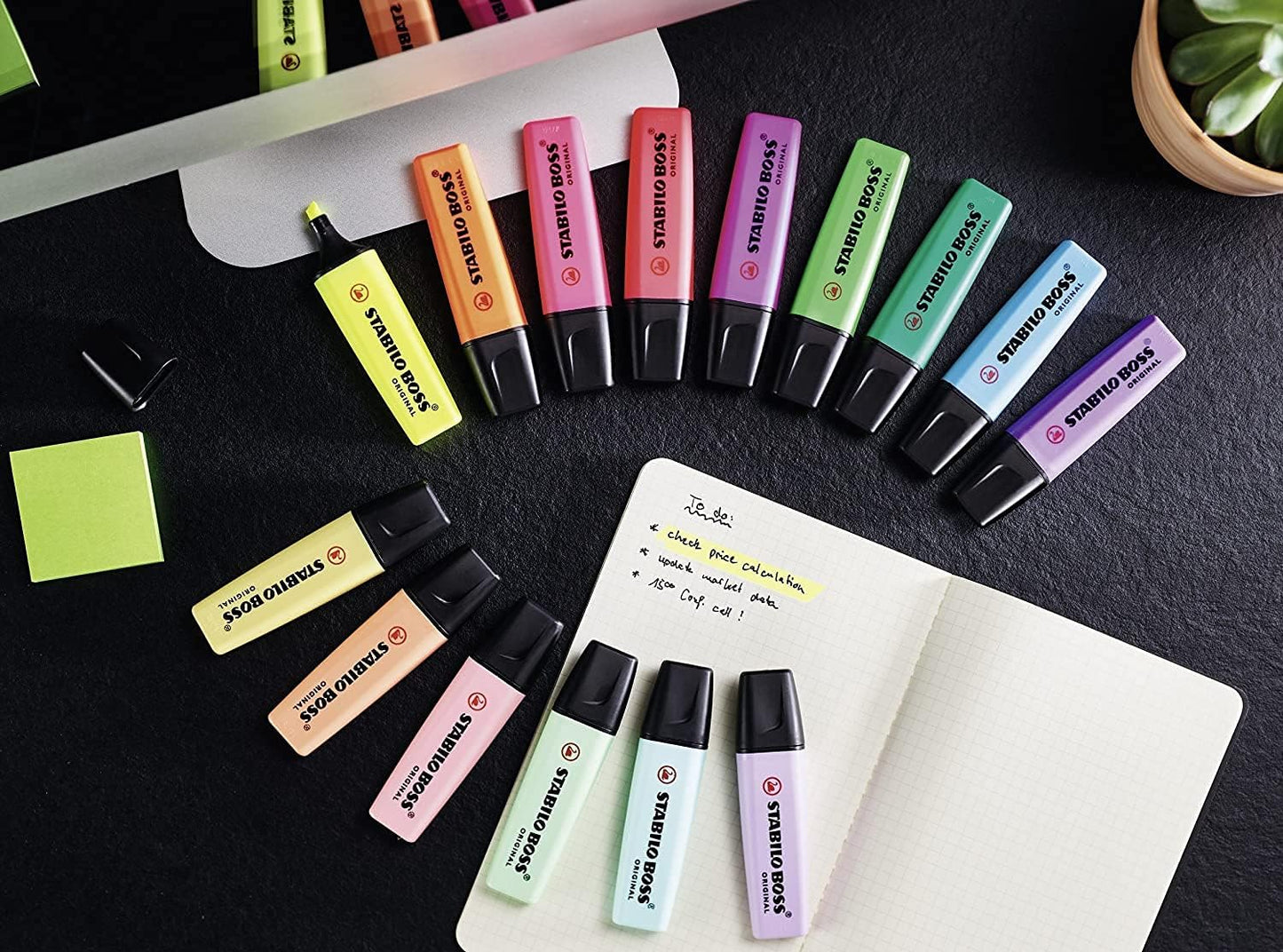 STABILO Highlighter BOSS ORIGINAL - Essential Pack of 5 - Red, Yellow, Light Blue, Light Green & Lavender