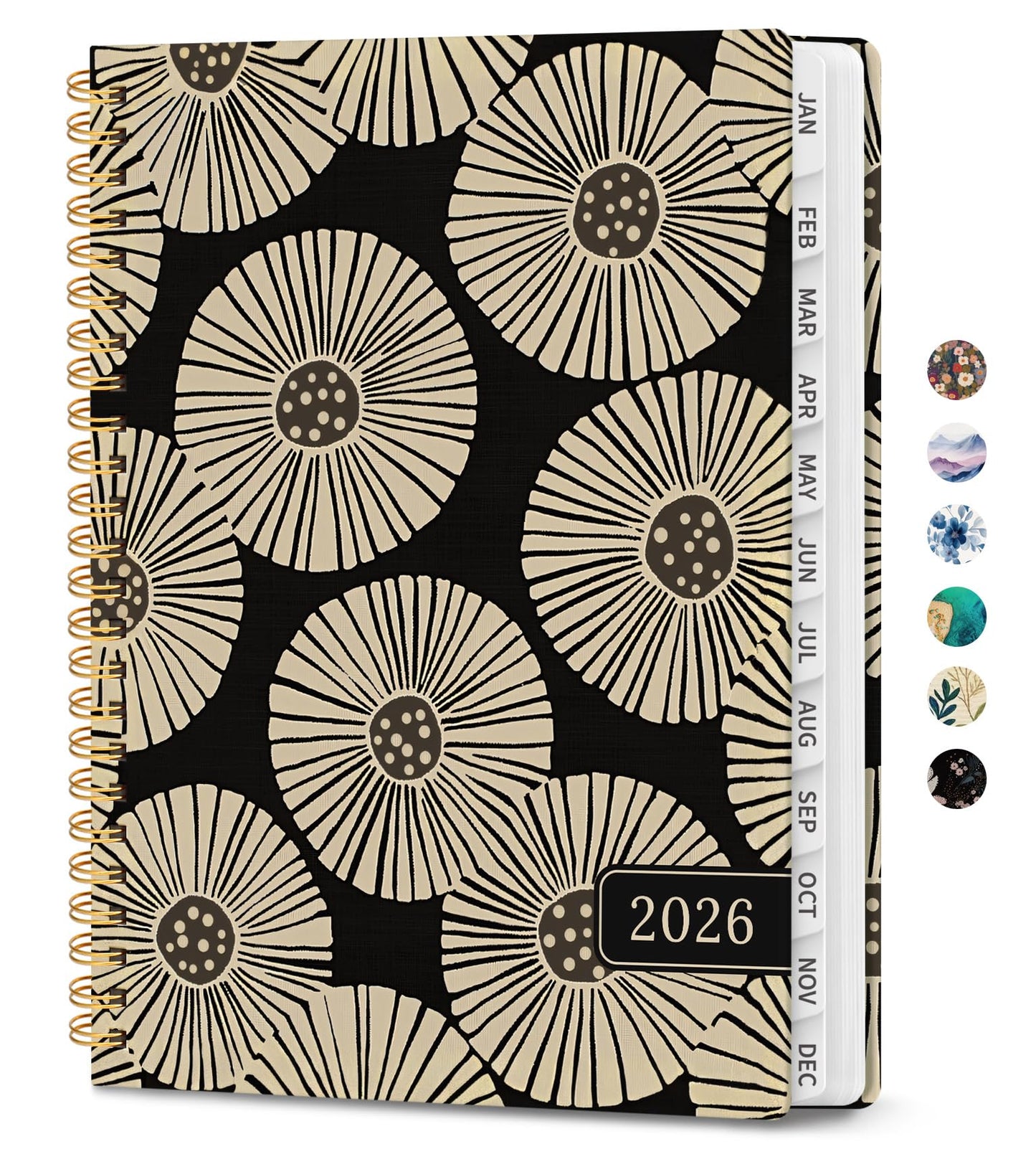 Hardcover 2026 Planner, Weekly and Monthly Calendar, Jan - Dec 2026 Planner Book with Tabs for Women, Inner Pocket, Spiral Bound, Perfect for Office/Home/School Supplies, Petals, A5, 6.3" x 8.5"
