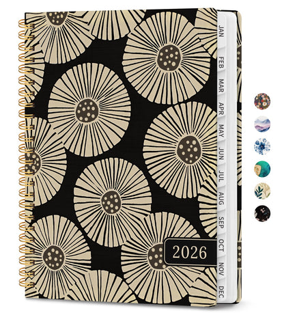Hardcover 2026 Planner, Weekly and Monthly Calendar, Jan - Dec 2026 Planner Book with Tabs for Women, Inner Pocket, Spiral Bound, Perfect for Office/Home/School Supplies, Petals, A5, 6.3" x 8.5"