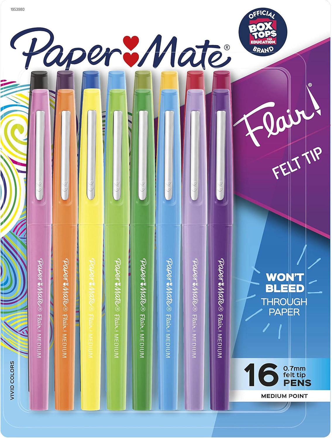 Paper Mate Flair Felt Tip Pens, Medium Point (0.7mm), Assorted Colors, 16 Count
